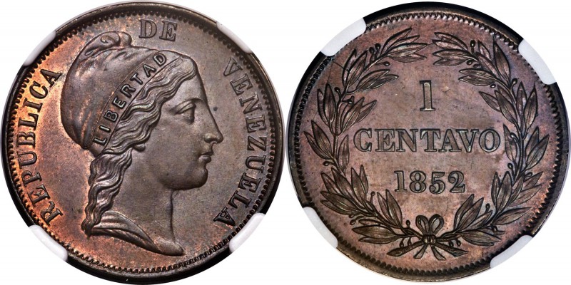 Republic Centavo 1852 MS65 Brown NGC, KM-Y6. A superb strike with excruciatingly...