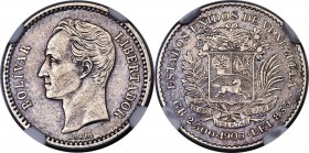 Republic 1/2 Bolivar 1903 AU53 NGC, KM-Y21. A highly sought-after scarce date, with sublime graphite patination that resides in the fields, providing ...