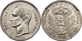 Republic Bolivar 1879 AU53 NGC, Brussels mint, KM-Y22. Bold portrait with lustrous white surfaces and only light evidence of handling.

HID09801242017