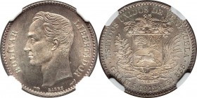 Republic Bolivar 1912 MS64 NGC, KM-Y22. The highest grade level for this scarcely offered type; fully lustrous with a light overlaying tone, the argen...
