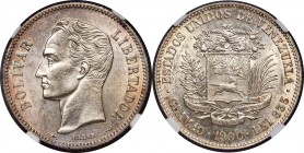 Republic 2 Bolivares 1900 MS62 NGC, KM-Y23. A superb Mint State offering of this earlier date in the series, with tinges of peach at the legends and s...
