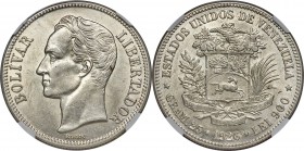 Republic 5 Bolivares 1926-(p) MS61 NGC, KM-Y24.2. Brilliant luster and snowy surfaces free of any major distractions. A particularly handsome example....