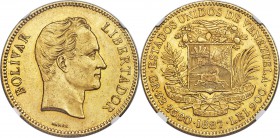 Republic gold 100 Bolivares 1887 MS60 NGC, Caracas mint, KM-Y34, Fr-2. Bold strike and good luster. 

HID09801242017