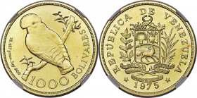 Republic gold "Cock of the Rock" 1000 Bolivares 1975 MS67 NGC, British Royal Mint mint, KM-Y48.2. Nearly flawless surfaces with strong luster and mirr...