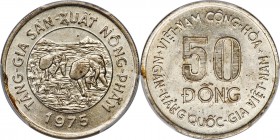 South Vietnam. Republic 50 Dong 1975 MS62 PCGS, KM14. A lustrous example of this very scarce type. The obverse shows an area of patination to the very...