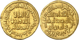 Temp. of ‘Abd al-Malik ibn Marwân, 65-86 H./685-705 AD.

Gold Dinar 79 H., (Damascus). 4,23g. Album 125.

Small graffiti on obverse. Very fine.