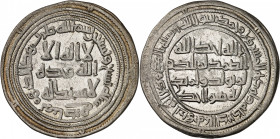 Temp. of Sulaymân ibn ‘Abd al-Malik, 96-99 H./715-717 AD or ‘Umar II ibn Abd al-’Aziz, 99-101 H./717-720 AD.

Silver Dirham 99 H., Manâdhir. 2,29g. Al...