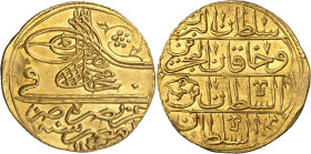 Mahmûd I, 1143-1168 H./1730-1745 AD.

Gold Zeri mahbûb 1143 H., Misr, mint mark 'ain in frame. Single blossom and spiral twig to the right of tughra. ...