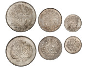 Fuâd, as sultan 1336-1341 H./1917-1922 AD. 

Silver set of 10, 5 and 2 Qurûsh/Piastres 1338 H./1920 AD. 14,00g., 7,08g. and 2,85g. KM 325-327. 

All e...