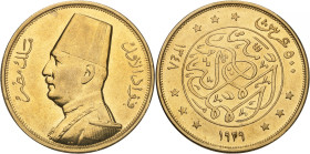 Fuâd, as king 1341-1355 H./1922-1936 AD. 

Gold 500 Qurûsh 1348 H./1929 AD. 42,43g. Fr. 107; KM 352.

Lightly cleaned. Almost extremely fine.