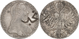 Maria Theresia, 1740-1780 AD.

Silver Taler 1780, Günzburg, immobilized 19/20th century strike with single countermark “Najd”. 28,01g. 

Extremely fin...