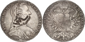 Maria Theresia, 1740-1780 AD.

Silver Taler 1780, Günzburg, immobilized 19/20th century restrike with crude countermark “al-Hijâz”. 28,15g. KM Hejaz 1...