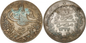 Ottoman Empire, Muhammad V, 1327-1338H./1909-1918 AD. 

Silver 20 Qursh 1327 H./year 6, “Misr”/Birmingham, with countermark “Najd”. 27,60g. KM Hejaz 1...