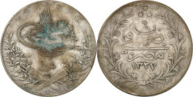 Ottoman Empire, Muhammad V, 1327-1338 H./1909-1918 AD.

Silver 20 Qursh 1327 H./year 6, “Misr”/Birmingham, with countermark “Najd”. 27,60g. KM Hejaz 1...