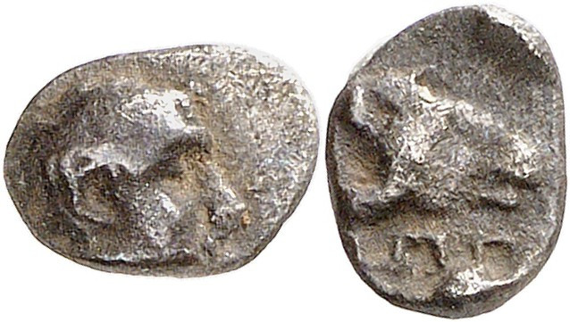 Ionia, Magnesia on the Maeander (Manisa).

1/48 Siglos circa 450-350 BC. Male he...