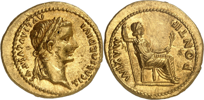 Tiberius, 14-37.

Aureus 14-17, Lugdunum (Lyon). TI CAESAR DIVI - AVG F AVGVSTVS...