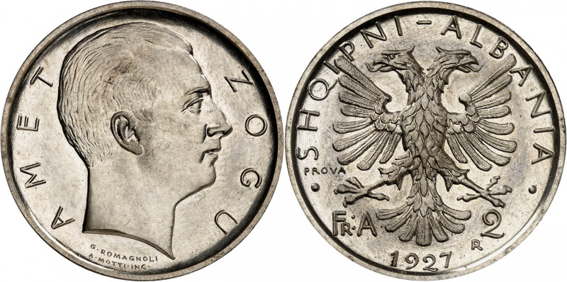 Zog I, 1928-1939.

2 Franga Ari 1927 R, Rome. PATTERN. Head right / Double imper...