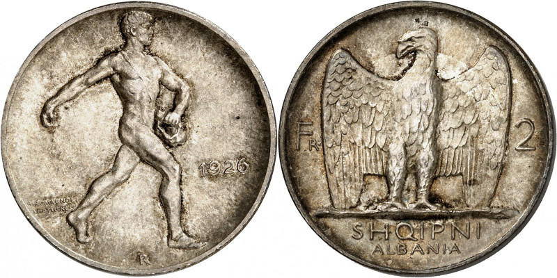 Ahmed Zogu, President, 1925-1928.

2 Franga Ari 1926 R, Rome. Seed sower / Stand...