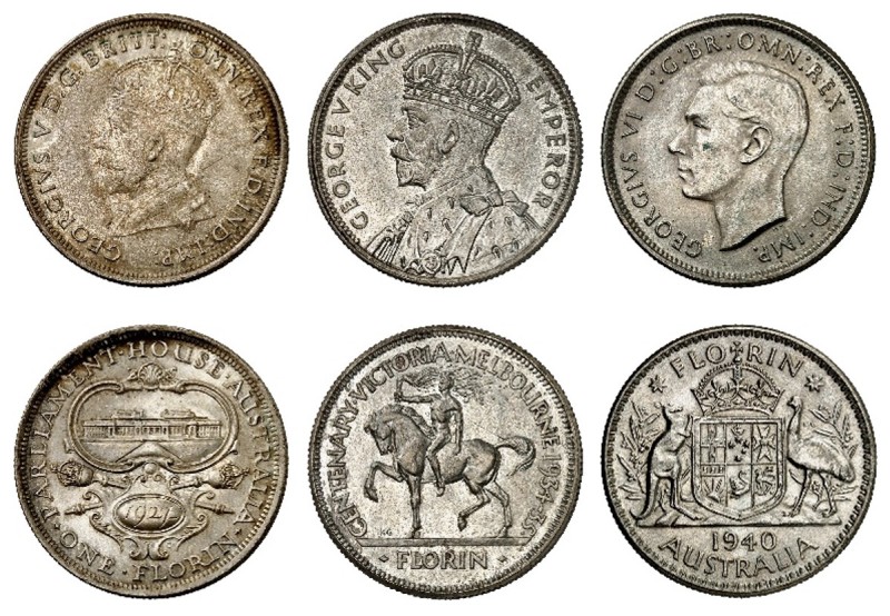 George V, 1910-1936 and George VI, 1936-1952.

Lot of 3 coins : Florin 1927 (M...