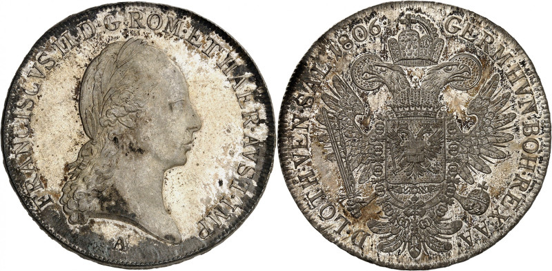 Franz II, 1792-1806.

1/2 Taler 1806 A, Vienna. Laureate head right / Arms and d...