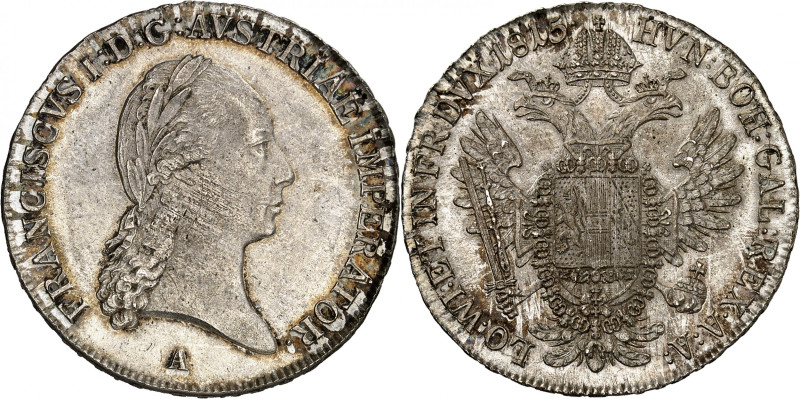 Franz I (II), 1806-1835.

1/2 Taler 1815 A, Vienna. Laureate head right / Arms a...