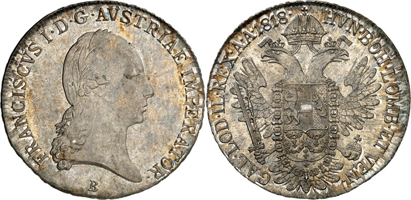 Franz I (II), 1806-1835.

1/2 Taler 1818 B, Kremnitz. Laureate head right / Arms...