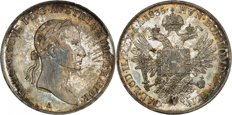 Franz I (II), 1806-1835.

1/2 Taler 1835 A, Vienna. Laureate head right / Arms a...