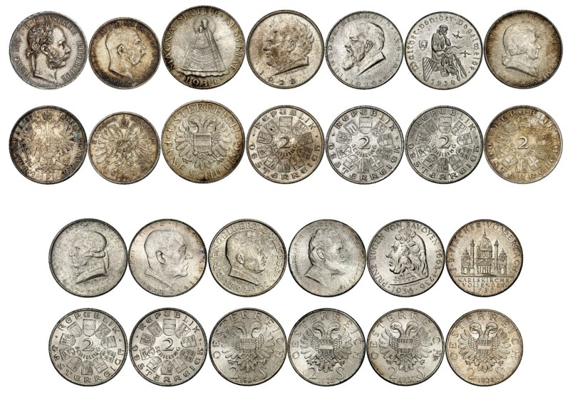 Franz Joseph I, 1848-1916 & Republic of Austria.

Lot of 13 coins: Gulden 1878...