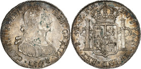 Charles IIII, 1788-1808.

4 Reales 1808 PTS PJ, Potosi. Laureate bust right, date below / Crowned arms between pillars. 13,48g. KM 72.

NGC MS62. ...
