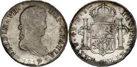 Ferdinand VII, 1808-1825.

4 Reales 1817 PTS PJ, Potosi. Laureate bust right, date below / Crowned arms between pillars. 13,53g. KM 88.

NGC UNC Detai...