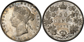 Victoria, 1837-1901.

50 Cents 1872 H, Heaton. Crowned head left / Denomination and date within wreath, crown above. 11,62g. KM 6.

NGC MS62. (216...