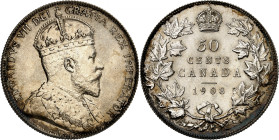 Edward VII, 1901-1910.

SPECIMEN 50 Cents 1908. Crowned bust right / Denomination and date within wreath, crown above. 11,59g. KM 12 var. (specimen)...