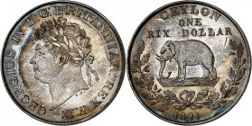 British Colony, George IV, 1820-1830.

Rix Dollar 1821, London. Laureate head left / Elephant left within wreath, date below. 8,94g. KM 84.

NGC P...