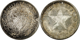 First Republic, 1902-1962.

40 Centavos 1920. Arms within wreath, denomination below / Star, date below. 9,98g. KM 14.3.

Extremely fine.