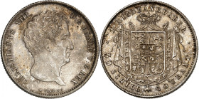 Christian VIII, 1839-1848.

Rigsbankdaler (30 Schilling) 1848 VS, Copenhagen. Head right, date below / Crowned arms and denomination. 14,47g. KM 735...