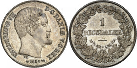 Frederik VII, 1848-1863.

Rigsdaler 1854 VS, Copenhagen. Head right, date below / Denomination within wreath. 14,43g. KM 760.1.

NGC MS64. (216036...