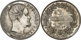 Frederik VII, 1848-1863.

Rigsdaler 1855 VS, Copenhagen. Head right, date below / Denomination within wreath. 14,42g. KM 760.1.

NGC MS62. (216036...