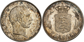 Christian IX, 1863-1906.

2 Kroner 1897 VBP, Copenhagen. Bust right, date below / Crowned arms, denomination below. 15,00g. KM 798.2.

NGC MS64 (T...