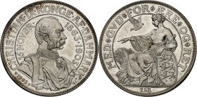 Christian IX, 1863-1906.

2 Kroner 1903, Copenhagen. Bust right with anniversary dates / Dove and seated figure holding shield, denomination below. ...