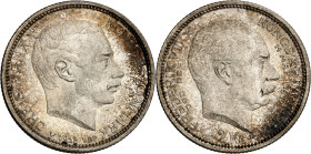 Christian X, 1912-1947.

2 Kroner 1912, Copenhagen. Head of Christian X right, date below / Head of Frederik VIII, denomination below. 15,00g. KM 81...