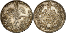 Ottoman Empire, Abdul Hamid II, AH1293-1327 (1876-1909).

10 Qirsh AH1293/29 (1903). Toughra above denomination / Date within wreath. 13,99g. KM 295...