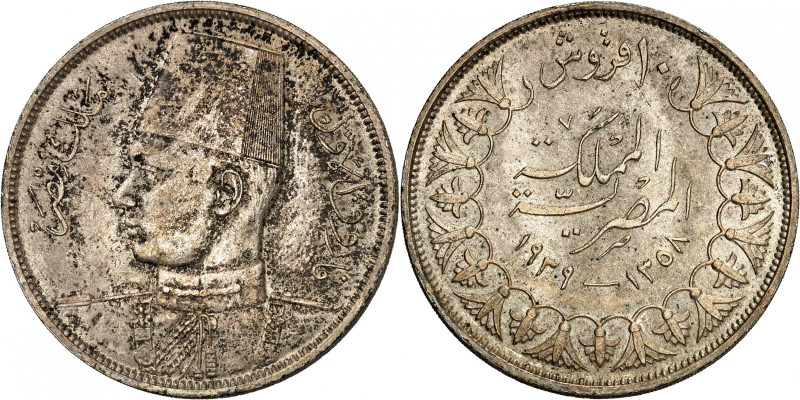 Kingdom of Egypt, Farouk AH1355-1372 (1936-1952).

10 Piastres AH1358-1929. Bu...