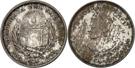 Republic of El Salvador.

50 Centavos 1893 CAM, San Salvador. Arms, date below / Bust of Columbus left, denomination below. 12,43g. KM 113.

NGC A...