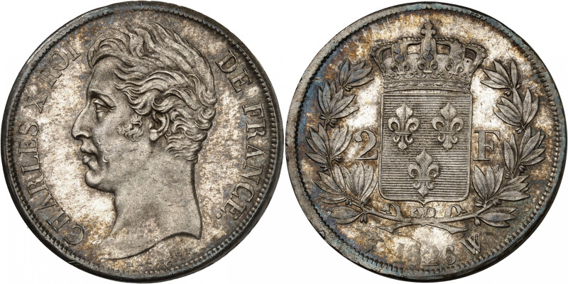 Contemporary period, Charles X, 1824-1830.

2 Francs, 1826 W, Lille. Head left...