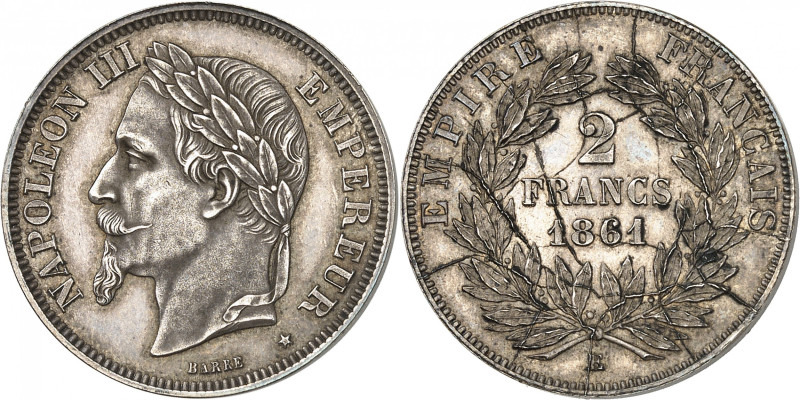 Contemporary period, Second Empire, 1852-1870.

2 Francs 1861 E. PATTERN. Laur...