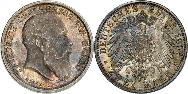 Baden, Friedrich I, 1852-1907.

2 Mark 1907. Head right / Crowned imperial eag...