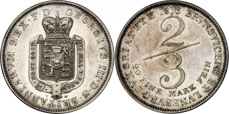 Hannover, George III, 1760-1814.

2/3 Taler 1813 T W, London. SILVER PATTERN. ...