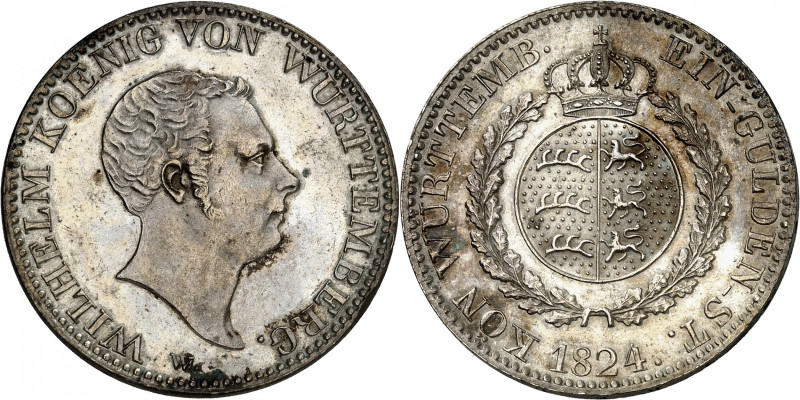 Wurttemberg, Wilhelm I, 1816-1864

Gulden 1824 W, Stuttgart. Head right / Crow...