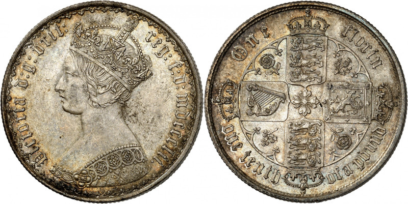 Victoria, 1837-1901.

Florin 1852. Crowned gothic bust left, date (roman numer...