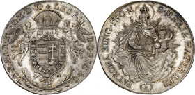 Leopold II, 1790-1792.

1/2 Taler 1790 A, Vienna. Angels holding crown above arms / Radiant Madonna and child. 13,93g. KM 405.

NGC AU53. (2160360...